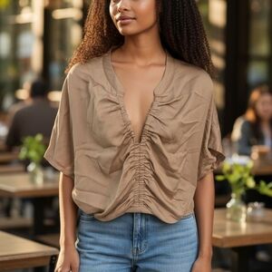 DO+BE Tan Ruched Blouse Size M
